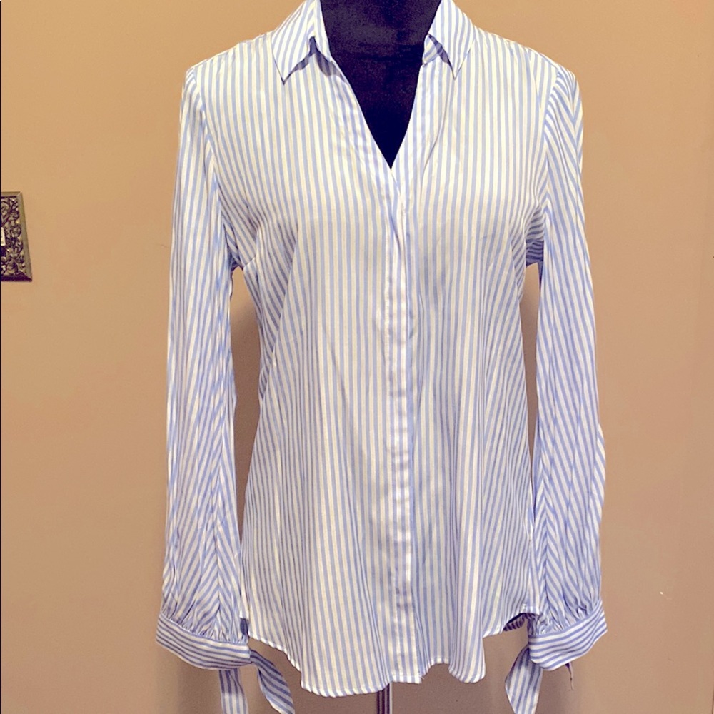 Blue and White Striped Women's Top